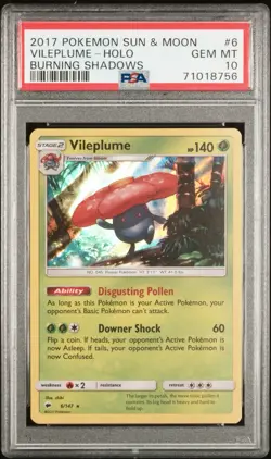 2017 Pokemon Sun & Moon Vileplume-Holo Burning Shadows PSA 10 Gem Mint - Image 1