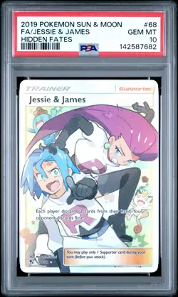2019 POKEMON SUN & MOON HIDDEN FATES #68 FULL ART/JESSIE & JAMES PSA 10 - Image 1