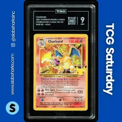2021 POKEMON CELEBRATIONS #4/102 CHARIZARD BASE SET HOLO CLASSIC COLL. TAG 9 - Image 1