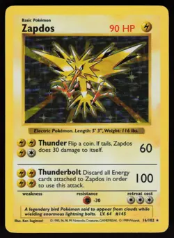 Zapdos 16/102 Shadowless Holo Rare Base Set Pokemon - Image 1