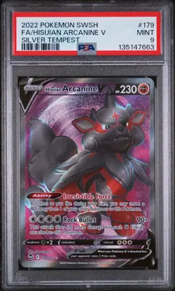 2022 Pokemon Silver Tempest HISUIAN ARCANINE V Full Art #179 PSA 9 - Image 1