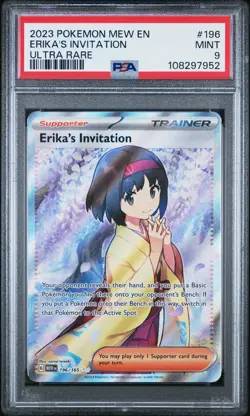 2023 POKEMON MEW EN-151 ULTRA RARE #196 ERIKA'S INVITATION PSA 9 - Image 1