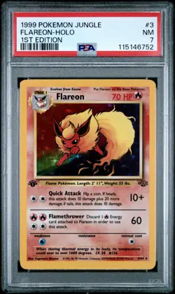 PSA 7 NM 1999 POKEMON JUNGLE #3 FLAREON-HOLO 1ST EDITION ENGLISH - Image 1