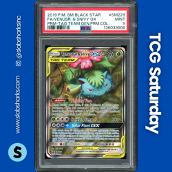 2019 POKEMON BLACK STAR PROMO #SM229 VENUSAUR & SNIVY GX FULL ART TAG TEAM PSA 9 - Image 1