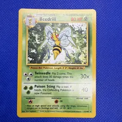 Pokemon Card - Beedrill - Unlimited - Regular Rare (17/102) WOTC Base Set - Image 1
