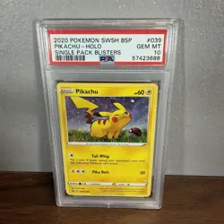 Pokemon Pikachu SWSH039 Single Pack Blisters Black Star Promo PSA 10 - Image 1