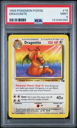 1999 Pokemon Fossil Dragonite #19 Graded PSA 9 MINT - Image 1
