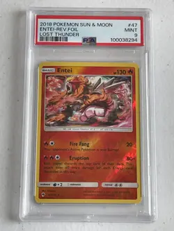 REVERSE HOLO ENTEI! PSA 9! MINT! 2018 Pokemon TCG Lost Thunder #47 LOW POP=16! - Image 1