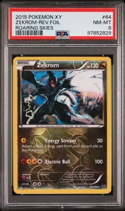 PSA 8 NM-MT 2015 Pokemon XY Roaring Skies Rev Reverse Holo Foil Zekrom #64 - Image 1
