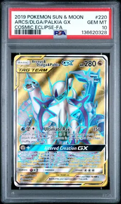 Pokemon Cosmic Eclipse Arceus Dialga & Palkia GX Full Art #220 - PSA 10 - Image 1