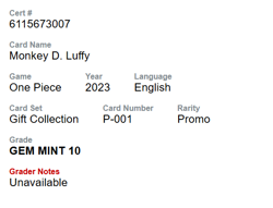 Monkey.D.Luffy (Gift Collection 2023) P-001 One Piece Card /CGC 10 💎 GEM! - Image 3