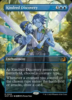 Kindred Discovery - Anime Borderless Enchanting Tales Magic mtg Light Play, x1 - Image 1