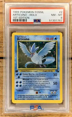 1999 Pokemon Articuno 2/62 1st Ed Fossil Holo PSA 8 - Image 1