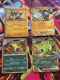 Pokemon Prismatic Evolutions Lucario ex & Tyranitar ex Premium Collection Promos - Image 1