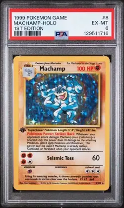 1999 Pokemon Base Set 1st Edition MACHAMP Holo PSA 6 EX-MT (MK) #8 - Image 1