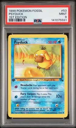 1999 POKEMON FOSSIL 1ST ED #53 PSYDUCK PSA 9 - Image 1