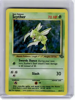 1999 Pokemon—Scyther #10 Jungle—Rare Holo [Damage] - Image 1