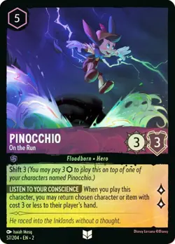Disney Lorcana PINOCCHIO On the Run 57/204 Rise of the Floodborn Cold FOIL - Image 1