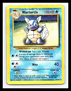 💥 Wartortle Non Holo WOTC Pokemon Card 42/102 Vintage Base Set 1999 - Image 1