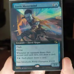 Magic: The Gathering Faerie Mastermind Rare Extended Art Foil Blue Creature Card - Image 1
