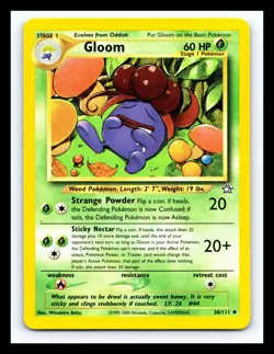 💥 Gloom Pokemon 2000 Neo Genesis Non Holo Foil Vintage Card # 36/111 - Image 1