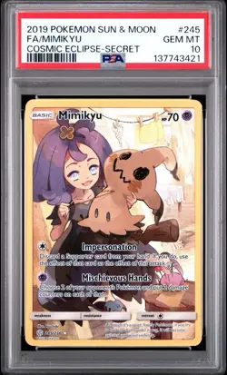 2019 POKEMON SUN & MOON COSMIC ECLIPSE SECRET #245 FULL ART/MIMIKYU PSA 10 - Image 1