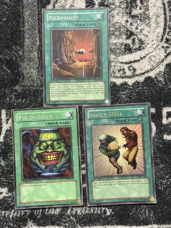 Konami Yu-Gi-Oh! Magic Card Lot – Necrovalley, Pot of Greed, Snatch Steal 1st E… - Image 1