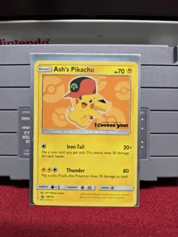Pokemon Pikachu TCG Ash's Pikachu SM110 Promo Card Sun & Moon Rare LP - Image 1