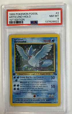 1st Edition 1999 Pokemon Articuno Holo PSA 8 Fossil Card 2/62 - Image 1