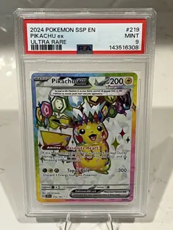 Pokemon TCG Pikachu EX Double Rare Holo Card Surging Sparks 057/191 PSA 9 - Image 1