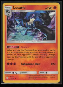 Lucario 71/147 Pokemon Burning Shadows Rare Near Mint Holo Card - Image 1