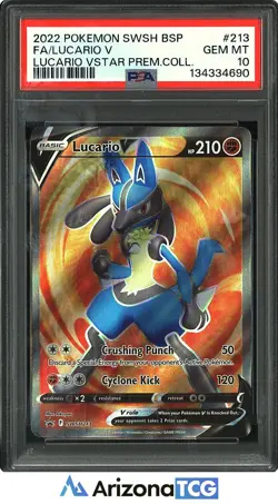 Pokemon 2022 Lucario V SWSH213 Full Art Black Star Promo GEM MINT PSA 10 - Image 1