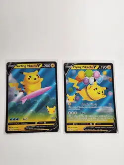 Pokemon TCG surfing Pikachu And Flying Pikachu V Pokemon Celebrations Holo - Image 1
