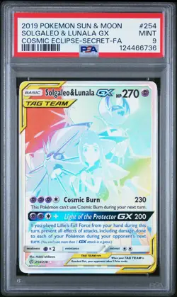 2019 POKEMON SUN & MOON COSMIC ECLIPSE #254 FULL ART/SOLGALEO & LUNALA GX PSA 9 - Image 1