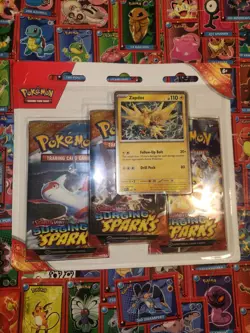 Pokemon Surging Sparks 3 Pack Blister - W/ Zapdos Promo - Image 1