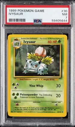 1999 POKEMON BASE SET UNLIMITED #30 IVYSAUR PSA 7 - Image 1