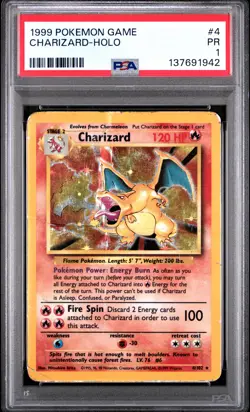 1999 POKEMON BASE SET UNLIMITED #4 CHARIZARD-HOLO PSA 1 - Image 1