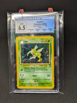Pokemon 2000 Base Set 2 Scyther Holo Rare 17/130 | CGC GRADED + Sub Grades WOTC - Image 1