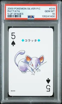 Rattata 2000 Pokemon Japanese Silver Playing Card 5 of Spades #019 PSA 10 GEM MT - Image 1