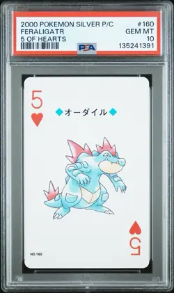 Feraligatr 2000 Pokemon Japanese Silver Playing Card 5 of Hearts #160 PSA 10 GEM - Image 1