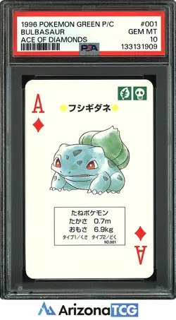Pokemon 1996 Bulbasaur 001 Ace Of Diamonds Green Playing Card Japanese PSA 10 - Image 1