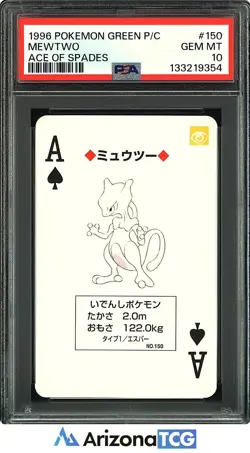 Pokemon 1996 Mewtwo 150 Ace Of Spades Pokemon Green Playing Card Japanese PSA 10 - Image 1