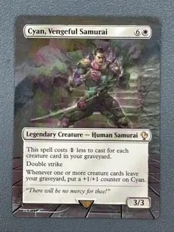 Cyan Vengeful Samurai MTG Final Fantasy Commander Hand Painted Altered Art Tentz - Image 1