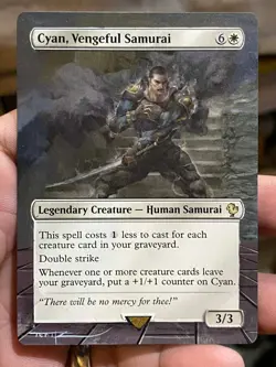 Cyan Vengeful Samurai MTG Final Fantasy Commander Hand Painted Altered Art Tentz - Image 2