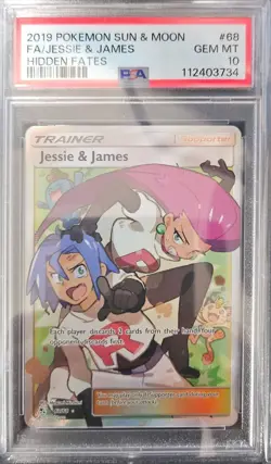 2019 POKEMON SUN & MOON HIDDEN FATES #68 FULL ART/JESSIE & JAMES PSA GEM MINT 10 - Image 1