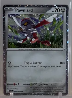 Pawniard 2023 Pokemon TCG #148/197 SV03: Obsidian Flames Common Cosmos Holo - Image 1