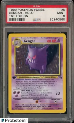 1999 Pokemon Fossil 1st Edition #5 Gengar Holo PSA 9 MINT - Image 1