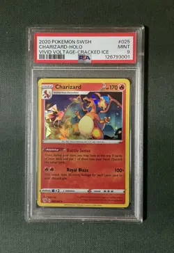 2020 POKEMON VIVID VOLTAGE CHARIZARD CRACKED ICE HOLO #25 PSA 9 - Image 1