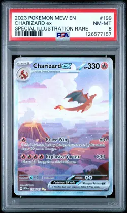 2023 POKEMON MEW EN-151 SPECIAL ILLUSTRATION RARE #199 CHARIZARD EX PSA 8 - Image 1