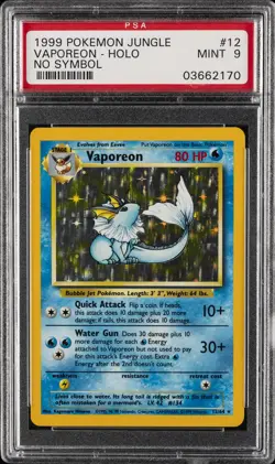 1999 POKEMON JUNGLE NO SYMBOL #12 VAPOREON-HOLO PSA 9 - Image 1